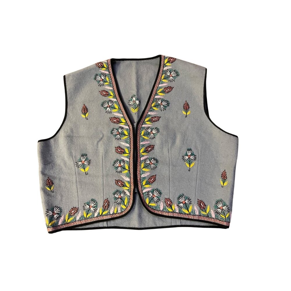 Vintage Embroidered Folk Boho Vest Boys L/XL? Handmade India Used Gray Multi - Picture 1 of 9